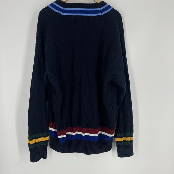 Tommy Hilfiger Sweater Size XXL Mens Navy Y2K V Neck Preppy Varsity Tennis - Picture 5 of 10